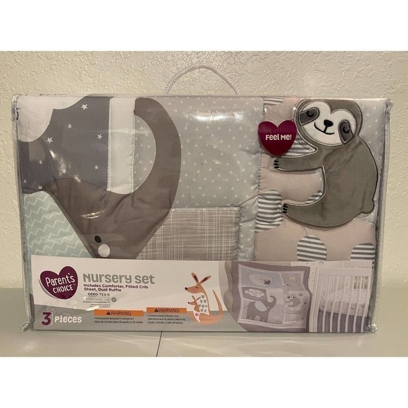 Parents Choice nursery set, animals gray comforter, fitted sheet & dust ruffle - Picture 1 of 6